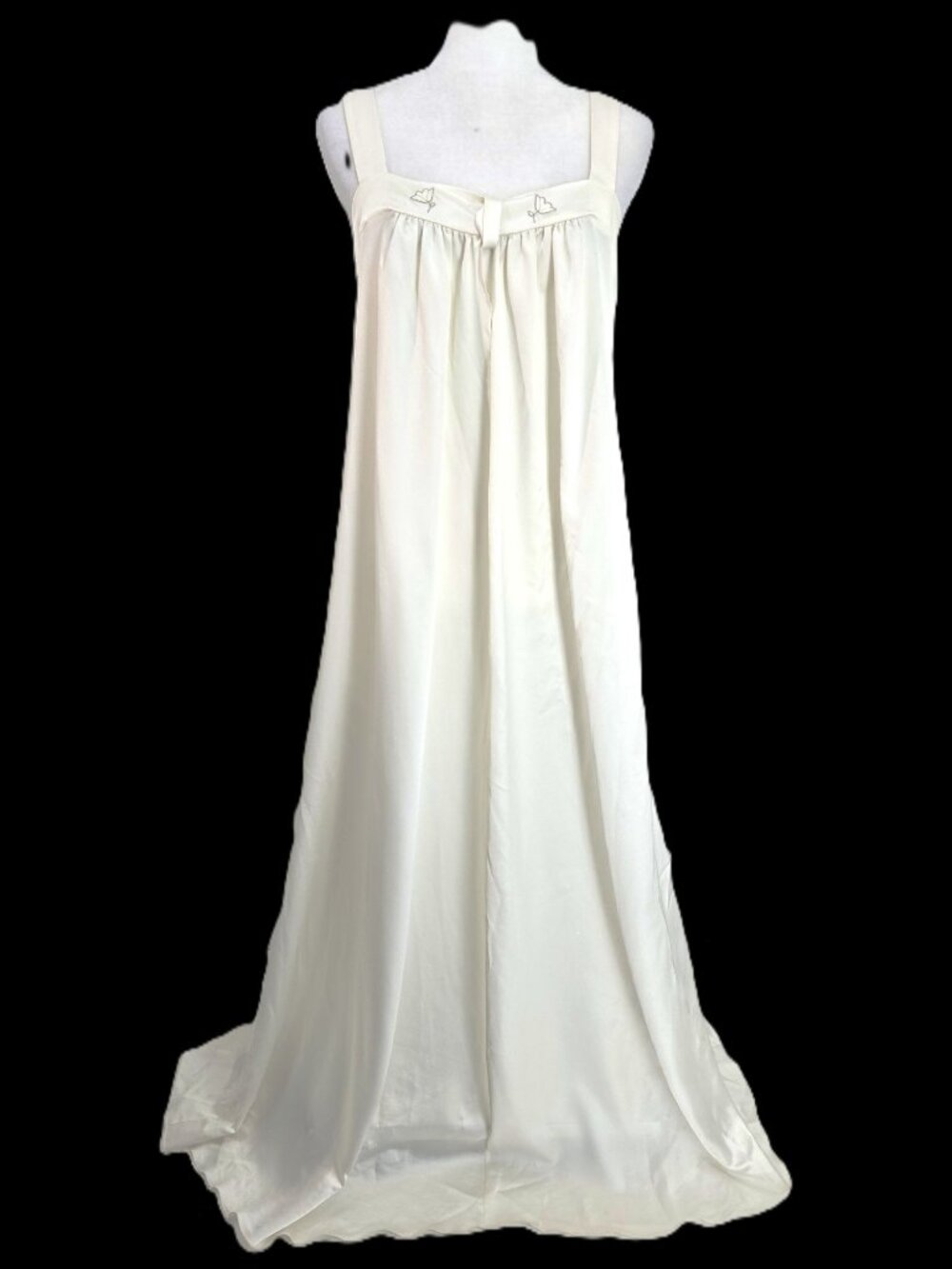 VTG 80s Lucie Ann Shiny Satin Long Ivory Peignoir Dress Nightgown Women S - Picture 1 of 8